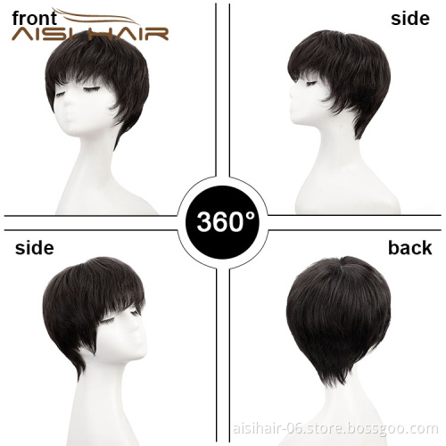 Aisi Hair For Black Women High Quality Pixie Cut  Baby Face Brazilian Wavy Bob Short Human Hair Wigs